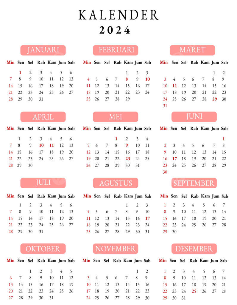 2024 Calendar Indonesia Complete Template Vector Indonesian Calendar  - Calendar 2024 Indonesia Week Numbers