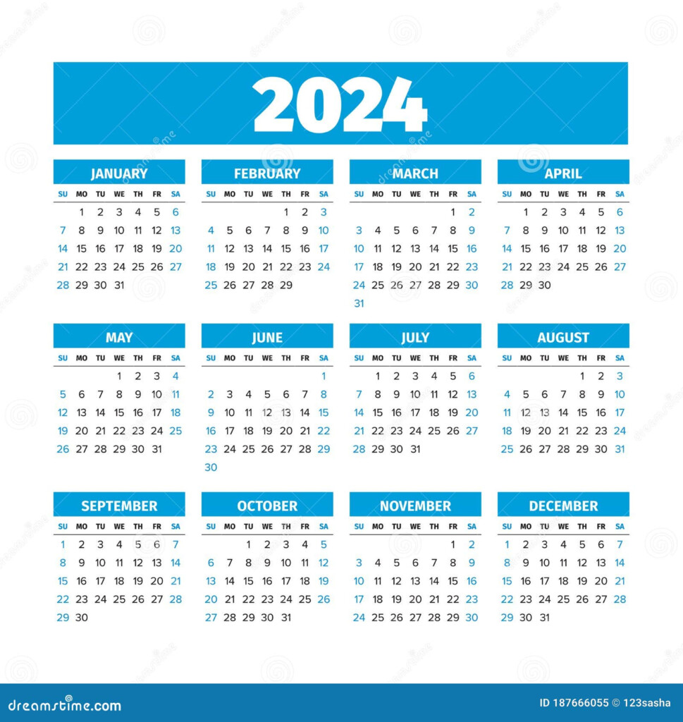 2024 Calendar With The Weeks Start On Sunday Stock Vector  - 2024 Calendar Sunday To Saturday With Week Numbers