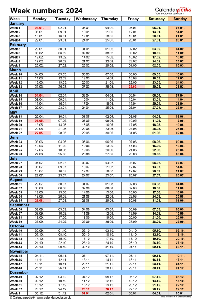 2024 Calendar With Week Numbers Excel 2024 Calendar Printable - 2024 Yearly Calendar With Week Numbers Excel