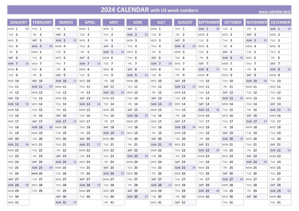 2024 Calendar With Week Numbers US And ISO Week Numbers  - F2024 Calendar With Week Numbers