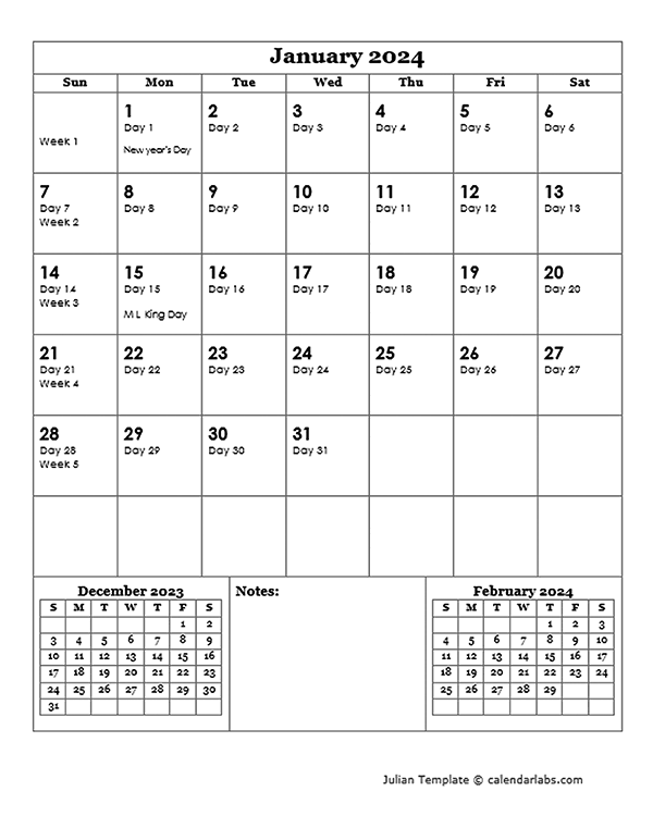 2024 Julian Day Calendar Free Printable Templates - 2024 Reversible Julian Calendar With Week Numbers