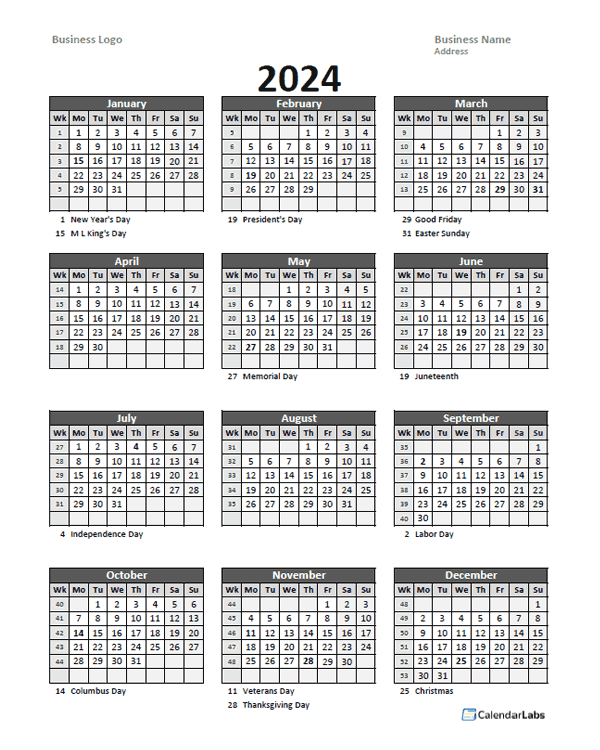 2024 Yearly Business Calendar With Week Number Free Printable Templates - Business Calendar 2024 Week Numbers