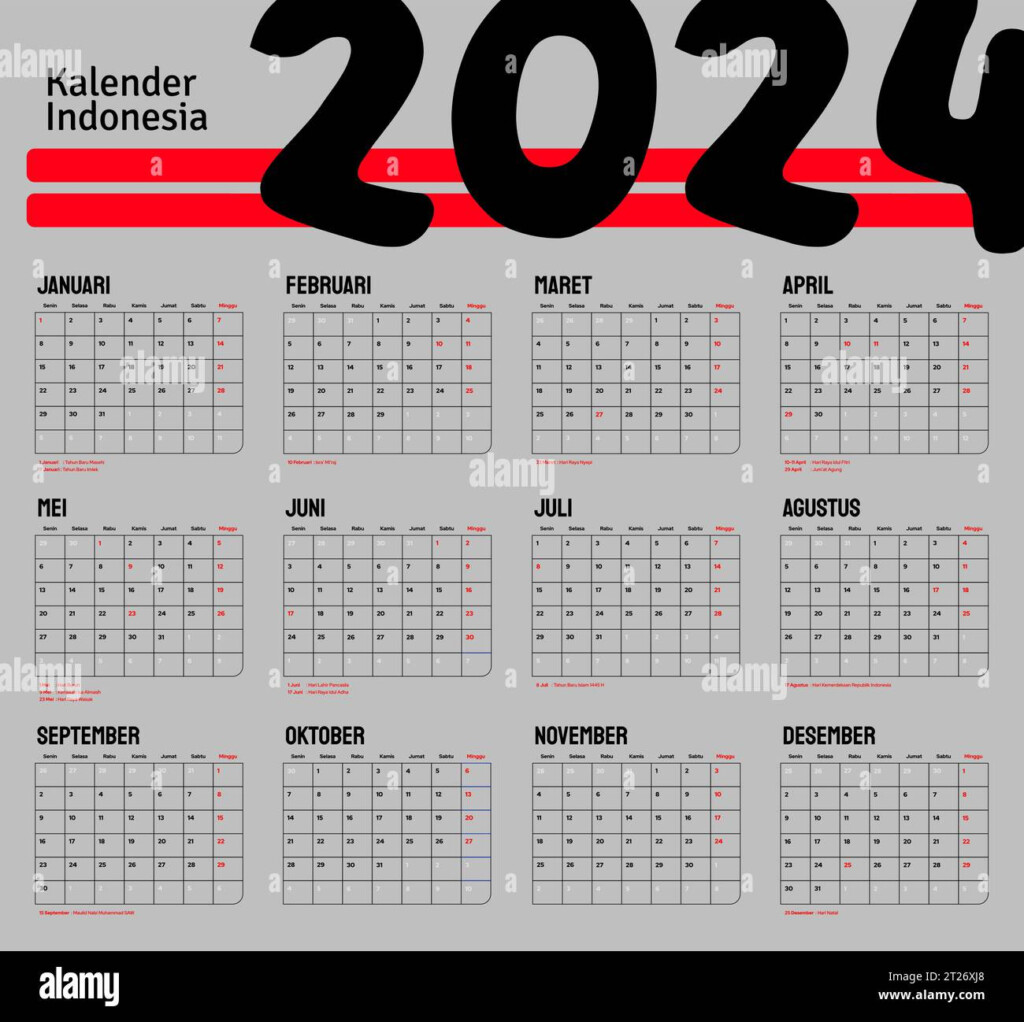 Indonesian Calendar 2024 Template Vector Simple Minimal Design  - Calendar 2024 Indonesia Week Numbers