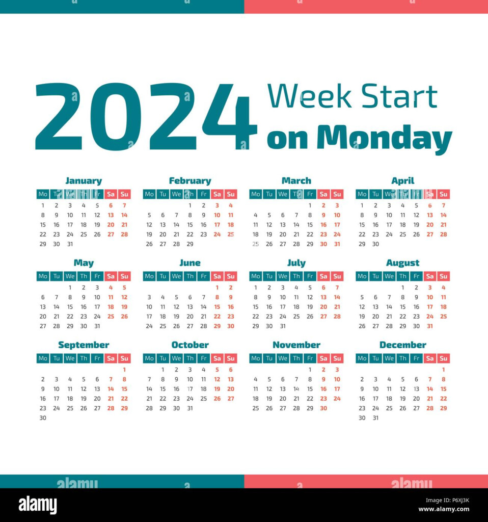 Simple 2024 Year Calendar Week Starts On Monday Stock Vector Image  - Calendar With Week Numbers 2024 2024 2024 Start Monday