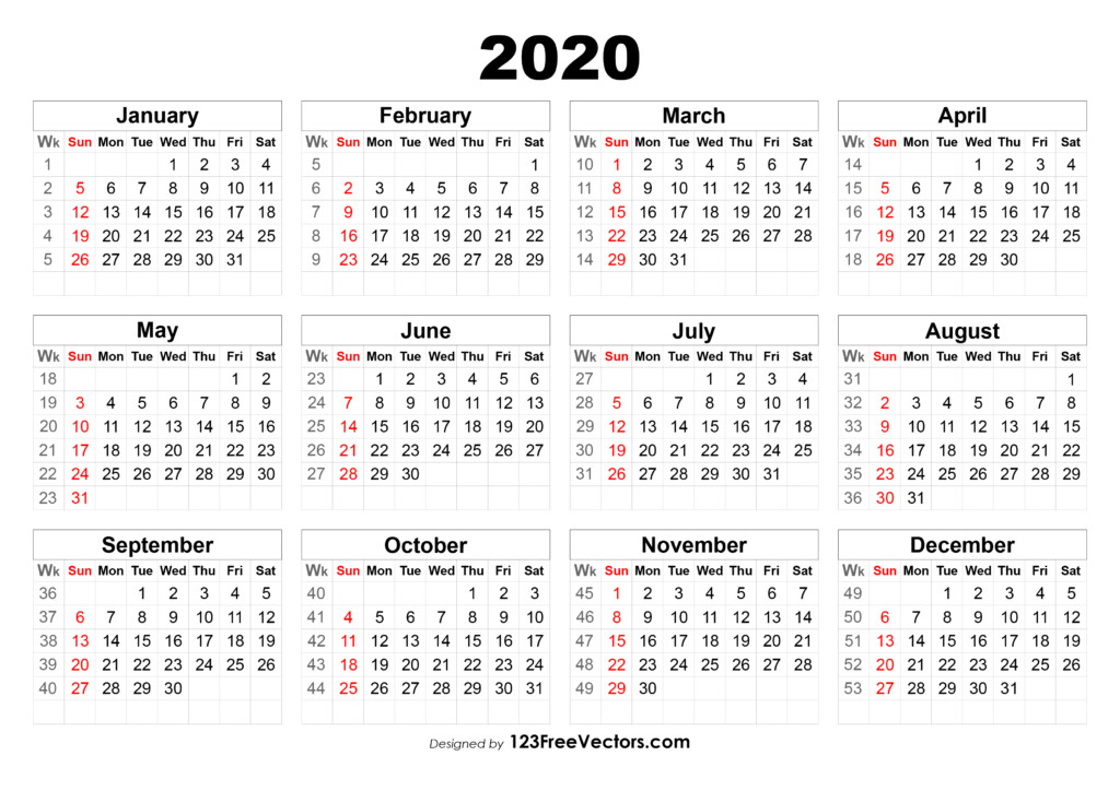 Free 2020 Calendar With Week Numbers - Monthly Calendar 2020 With Week Numbers